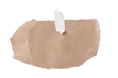 Small torn kraft paper note taped Stock Photos
