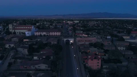 Small town aerial view at dusk 4K Stock Footage
