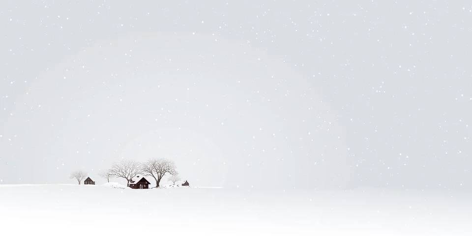 Small town and leafless trees in the middle of countryside landscape covere.. Stock Illustration