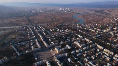 Small town and river Stock Footage 170070689