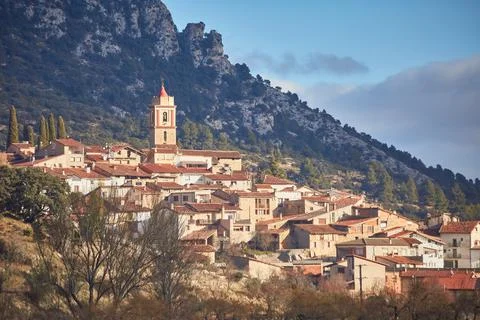 Small town with bell tower Stock Photos