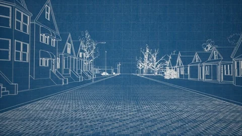 Small town with blueprint style Stock Footage 249127940