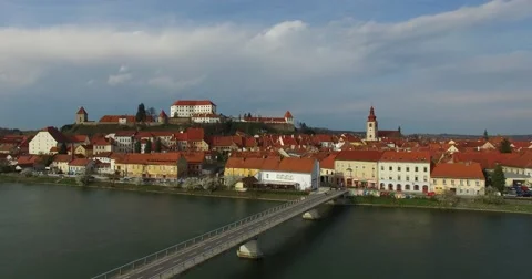 Small town with castle and river Stock Footage 61727806