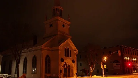 Small Town Church in Winter North America St. James United Stock Footage 72425552