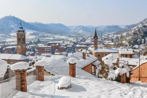 Small town covered with snow. Stock Photos
