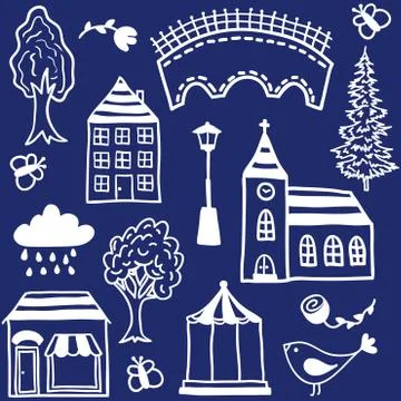 Small town design elements Stock Illustration