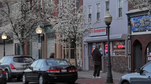 Small Town Eastern Main street in spring Stock Footage 61833443