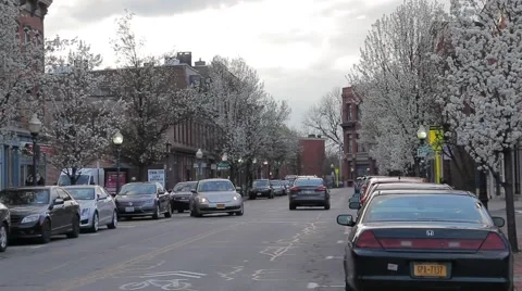 Small Town Eastern Main street in spring Stock Footage 61833450