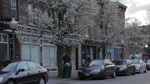 Small Town Eastern Main street in spring Stock Footage 61833467
