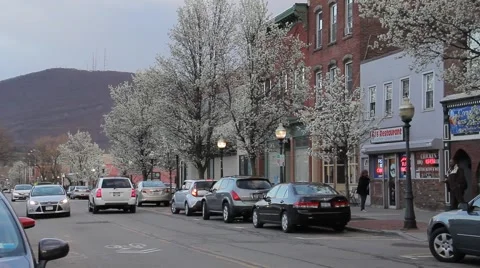 Small Town Eastern Main street in spring Stock Footage 61833473