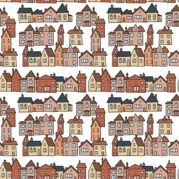 Small town homes vector illustration - seamless pattern. Stock Illustration