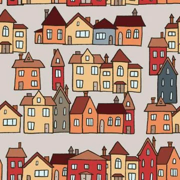 Small town homes vector illustration - seamless pattern. Stock Illustration