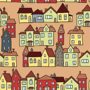 Small town homes vector illustration - seamless pattern. Stock Illustration