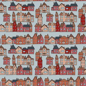 Small town homes vector illustration - seamless pattern. Stock Illustration
