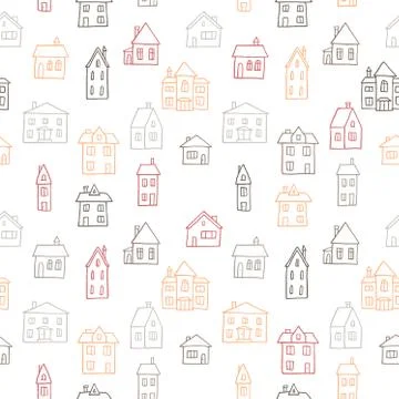 Small town homes vector - seamless background illustration. Stock Illustration