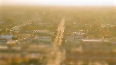 Small Town intersection Hyperlapse tilt shift effect at Sunset Video stock 144648820