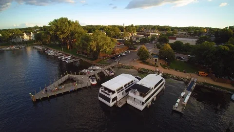 Small town by lake with harbor Stock-Footage 105850150