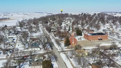 Small Town in the Midwest in Winter Drone Aerial View Neola Iowa USA Stock Footage 148733618