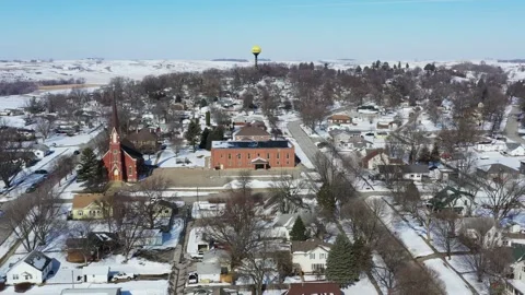 Small Town in the Midwest in Winter Drone Aerial View Neola Iowa USA Stock Footage 148733780
