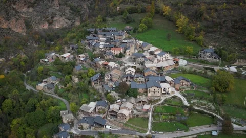 Small town in the mountains 4K drone footage Stock Footage 296273002