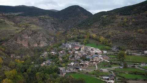 Small town in the mountains 4K drone footage 스톡 동영상 296364353