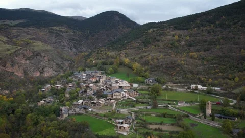 Small town in the mountains 4K drone footage Video stock 300366737