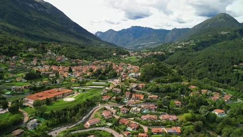 Small town nestled in mountain valley Stock Footage 249677787