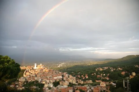 A small town next to Rome with a rainbow on the sky Stock Photos
