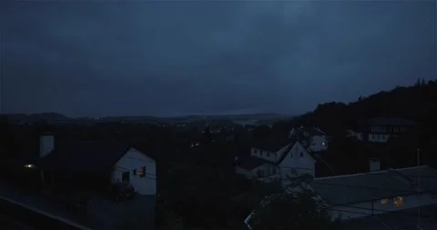 Small Town In Norway Night Panorama Stock Footage