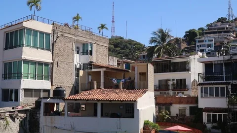 Small town by the ocean Stock Footage 93732264