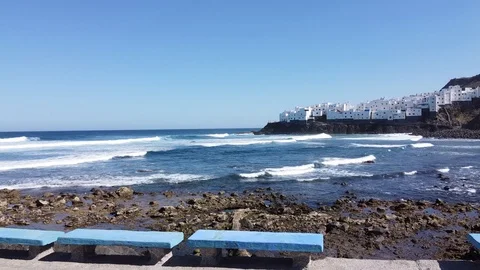 Small Town on the ocean Stock Footage 124495631