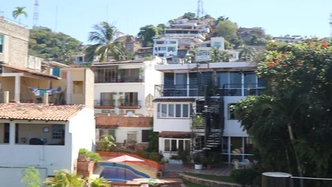 Small town, PAN to ocean Stock Footage 93732286