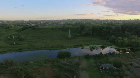 Small town panoramic view from above at autumn Ukraine Europe Stock Footage 113539024