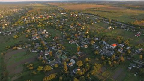 Small town panoramic view from above at autumn Ukraine Europe Stock Footage 113539436