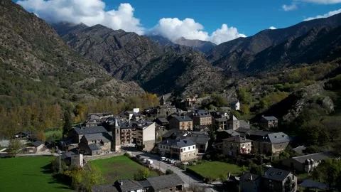 Small town in the Pyrenees 4K drone footage Stock Footage 296270662