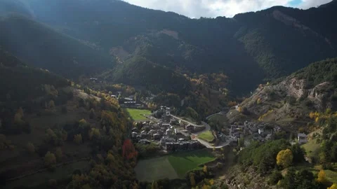 Small town in the Pyrenees 4K drone footage Stock Footage 296272976