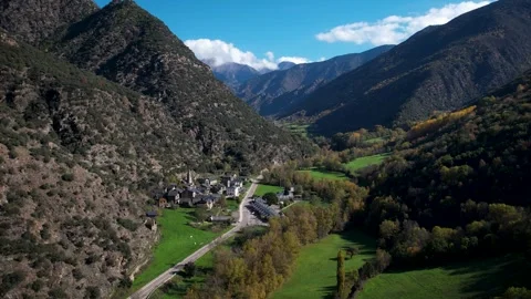 Small town in the Pyrenees 4K drone footage Video stock 296273703