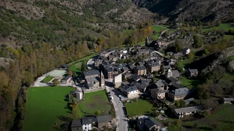 Small town in the Pyrenees 4K drone footage 스톡 동영상 296273746