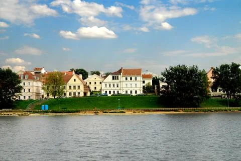 A small town with a river running through it. Minsk Stock Photos