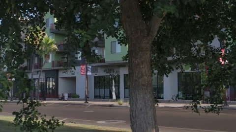 Small Town Sidewalk Pan Left Video stock 199554693