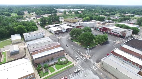 Small Town Square Drone Flyover Stock Footage 66549171