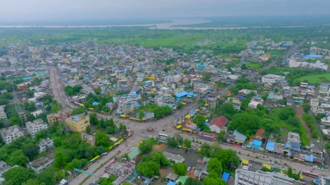 A small town square taken by drone during rainy season Stock Footage 284009470