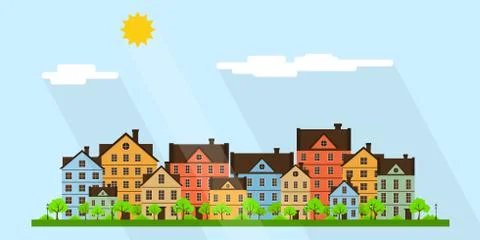 Small town street Stock Illustration