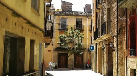 Small Town Street in Spain Catalonia Stock Footage