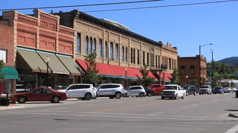 Small town street with storefronts Stock Footage 42475180