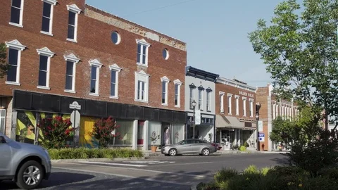 Small Town Streets, Stores and Buildings Stock Footage 87478914