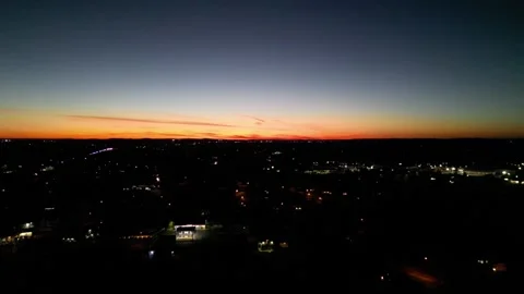 Small Town Sunset Rise up Drone Shot Stock Footage 292668819