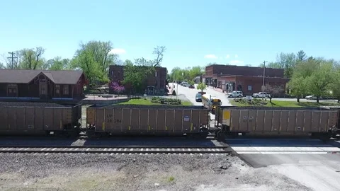 Small Town Train crossing and Train Stock Footage 241263541