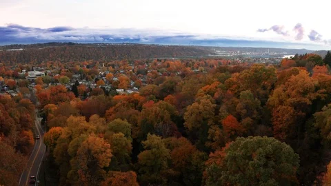 Small Town USA Valley of Trees in Fall Stock Footage 99002096