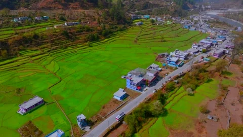 A small town in Uttarakhand which is situated on the banks of the Pindar Ri.. Stock Footage 307675432